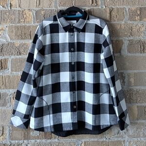 Orvis Black White Buffalo Plaid Fleece Lined Shacket Shirt Jacket Size XL